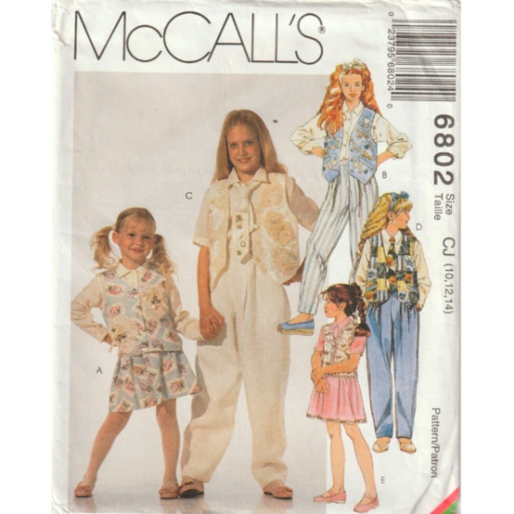 Vintage ©1993 McCalls 6802 - Girl's Vest, Blouse, Skirt, Pants & Neck Tie